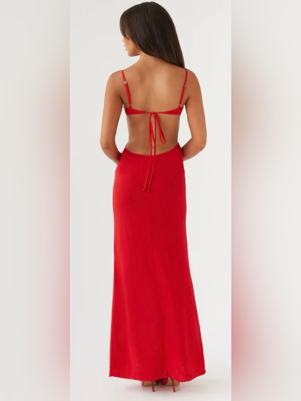 Peppermayo Red Ruffled Backless Long Maxi Dress - Picture 2 of 6